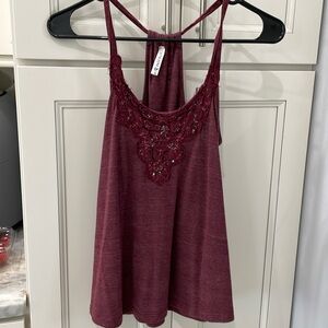 Wine colored embroidered tank top